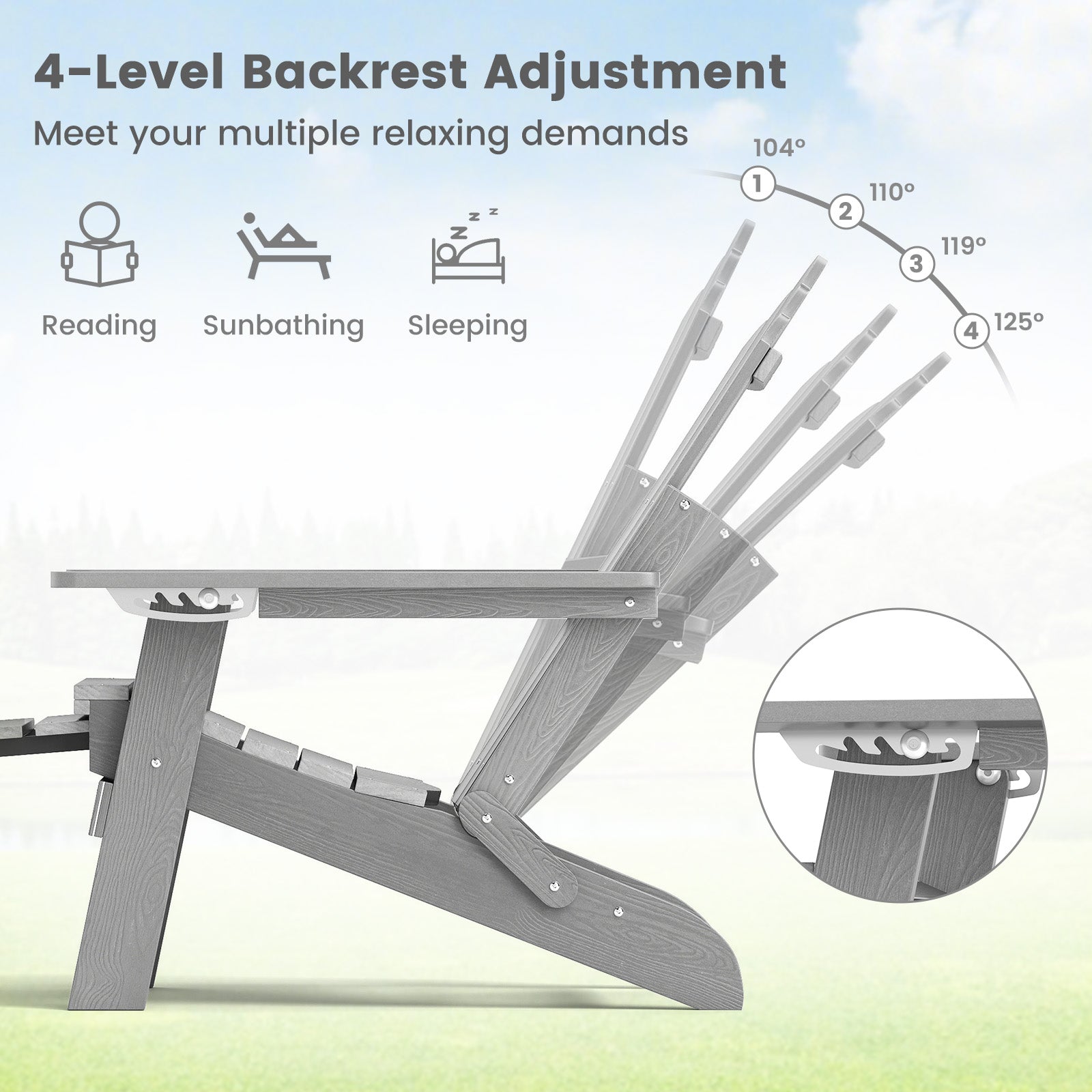 All-Weather HIPS Patio Adirondack Lounge Chair with Retractable Footrest