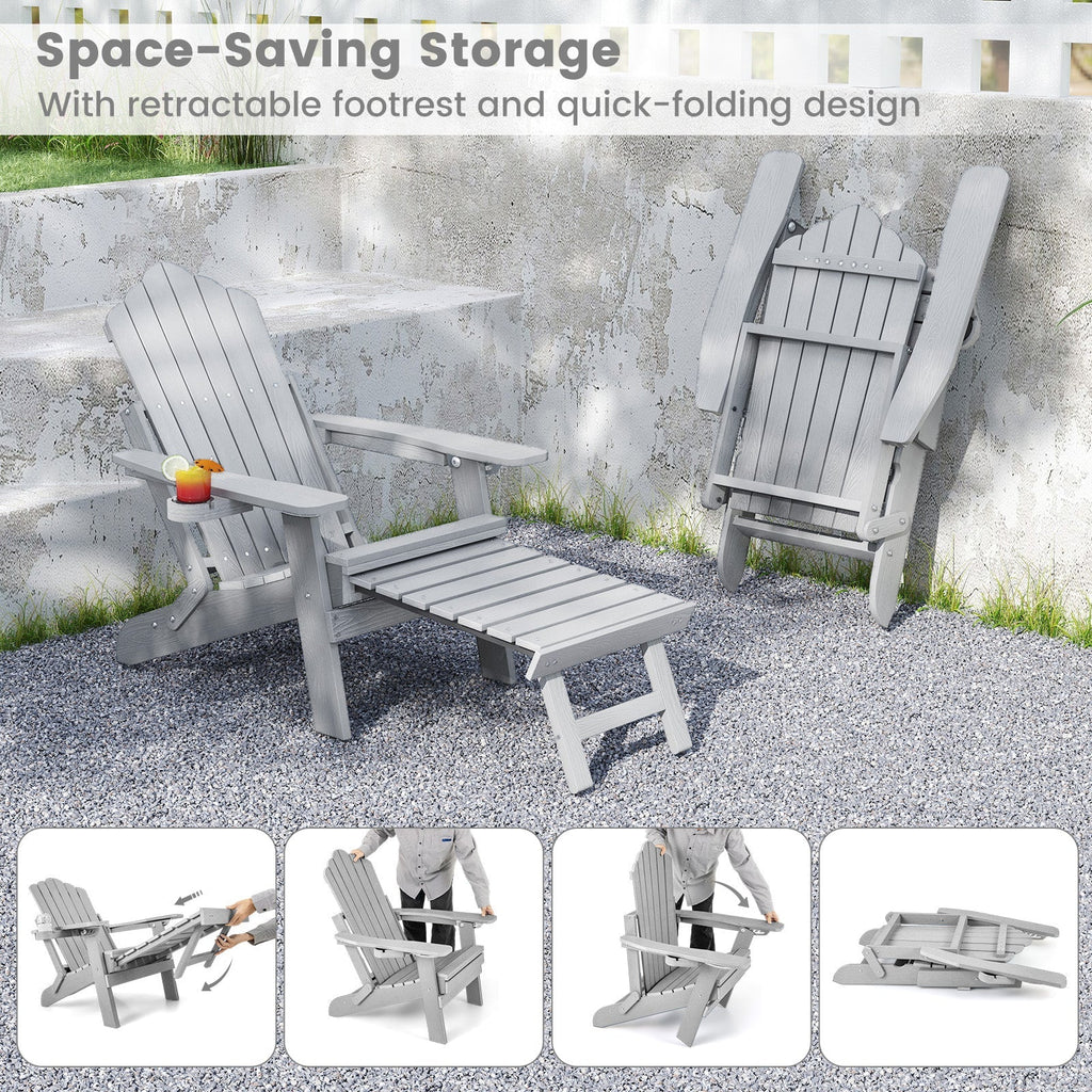 All-Weather HIPS Patio Adirondack Lounge Chair with Retractable Footrest