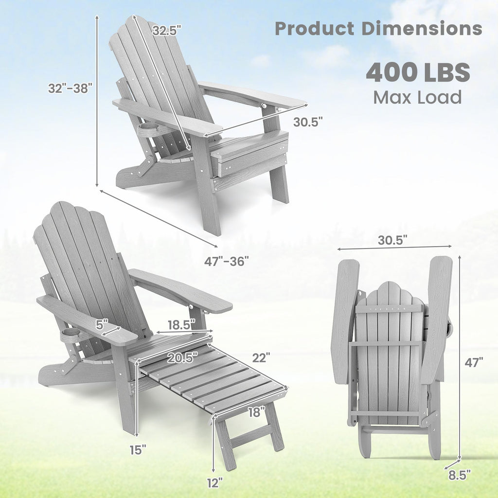 All-Weather HIPS Patio Adirondack Lounge Chair with Retractable Footrest