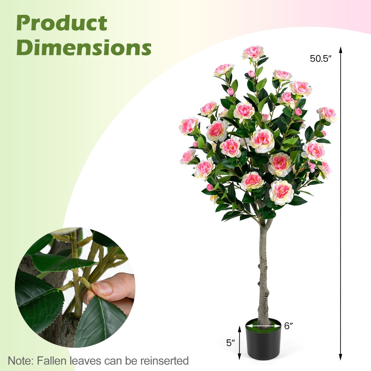Artificial Camellia Tree with 27 Blossoms in Cement Pot