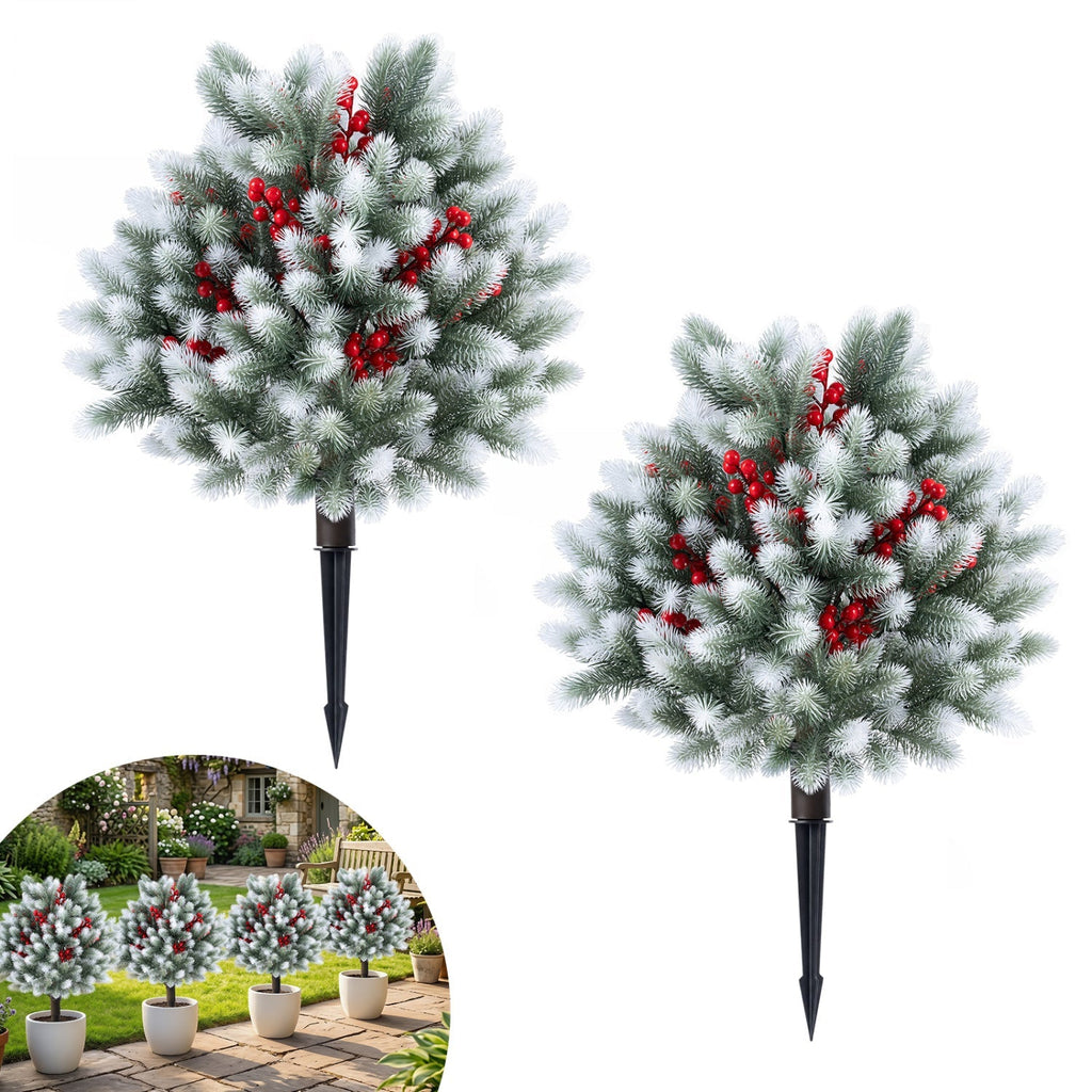 Artificial Cedar Topiary Trees with Ground Spikes, Set of 2
