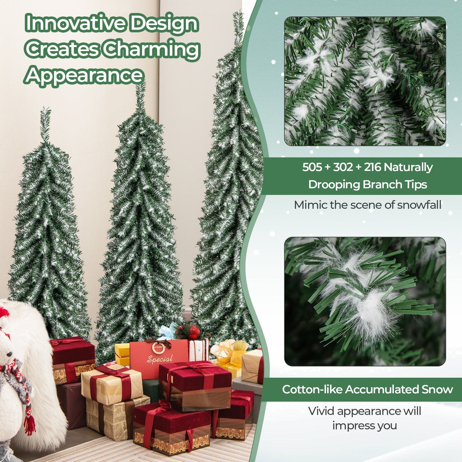 4/5/6 Feet Artificial Christmas Tree Set of 3 with Realistic Accumulated Snow