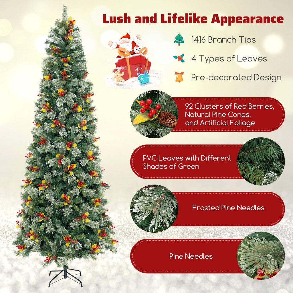 5/7.5/9 FT Pre-Lit Artificial Christmas Tree with 453/1096/1416 PVC and Pine Needles
