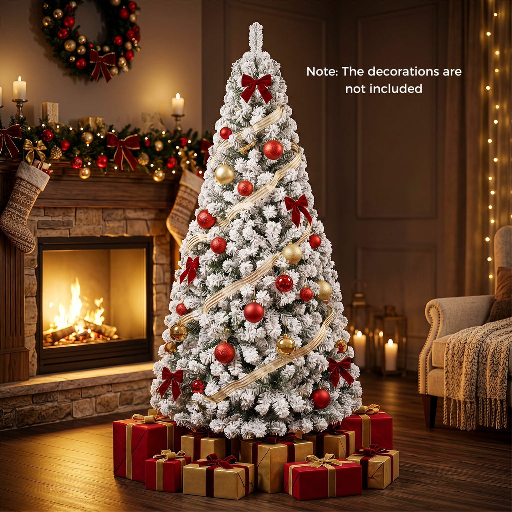 Snow-Flocked Artificial Christmas Tree 6 ft with Metal Stand