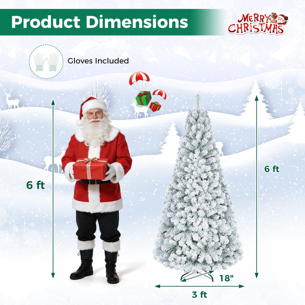 Snow-Flocked Artificial Christmas Tree 6 ft with Metal Stand