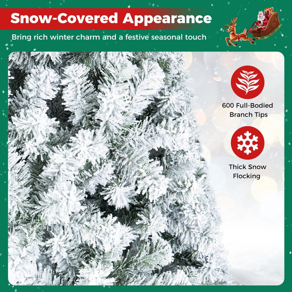 Snow-Flocked Artificial Christmas Tree 6 ft with Metal Stand