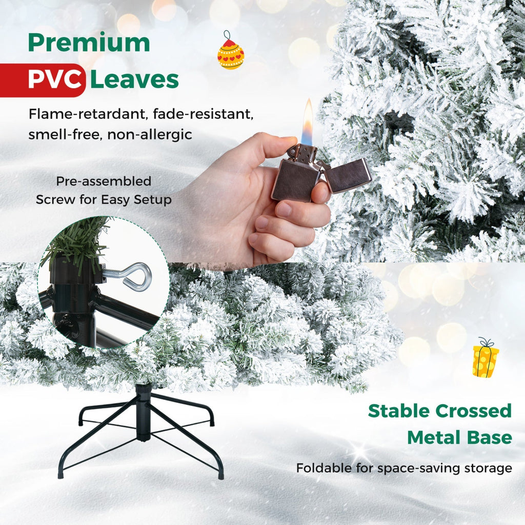 Snow-Flocked Artificial Christmas Tree 6 ft with Metal Stand