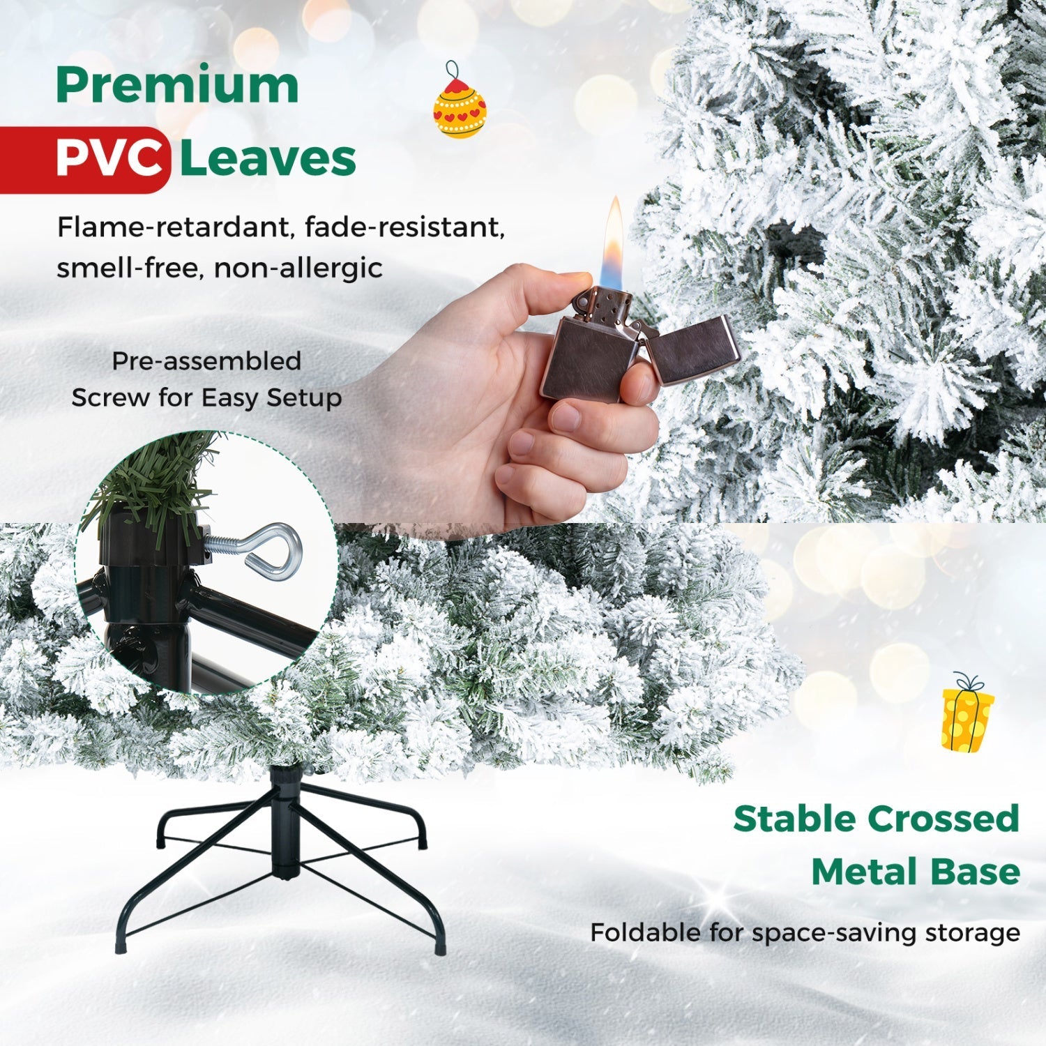 Snow-Flocked Artificial Christmas Tree 6 ft with Metal Stand