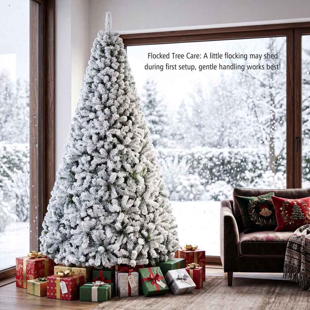 Snow-Flocked Artificial Christmas Tree 9 ft with Metal Stand