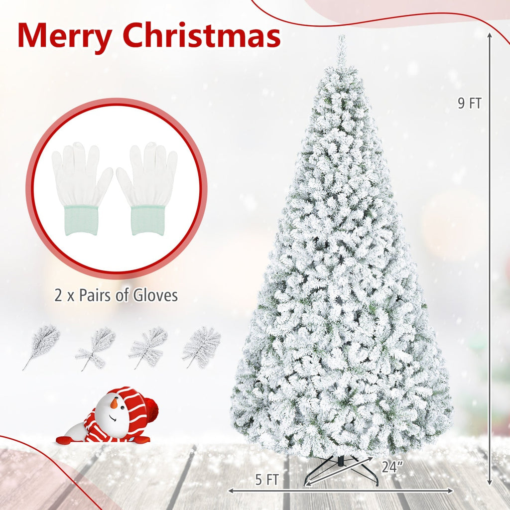 Snow-Flocked Artificial Christmas Tree 9 ft with Metal Stand