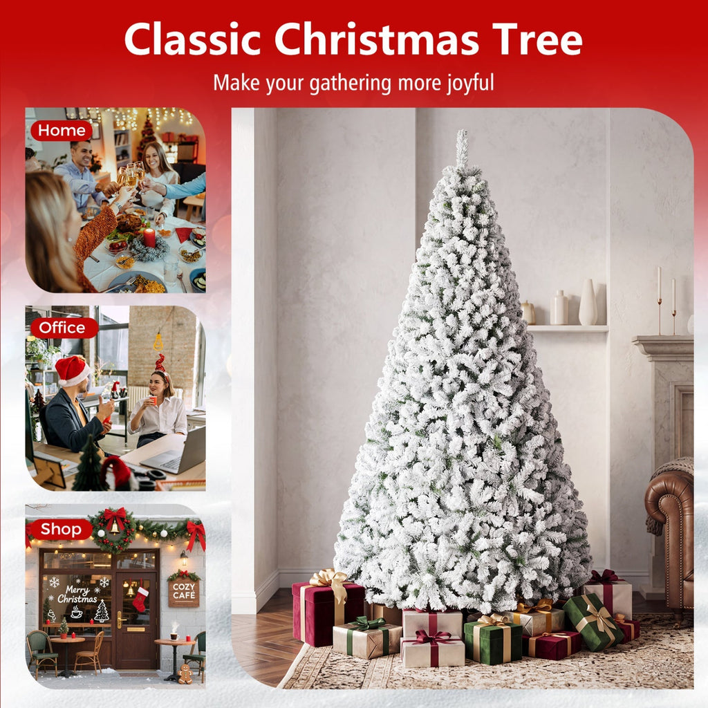 Snow-Flocked Artificial Christmas Tree 9 ft with Metal Stand