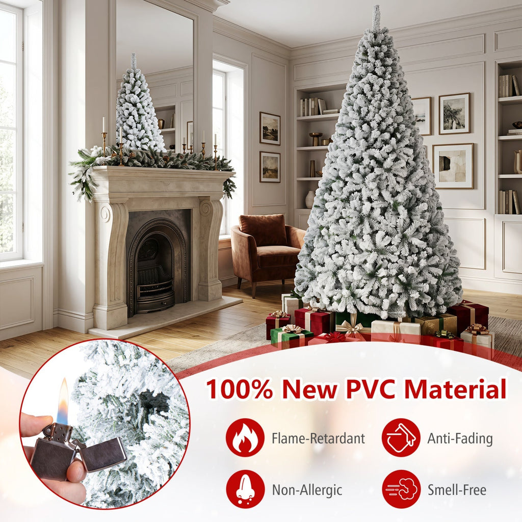 Snow-Flocked Artificial Christmas Tree 9 ft with Metal Stand