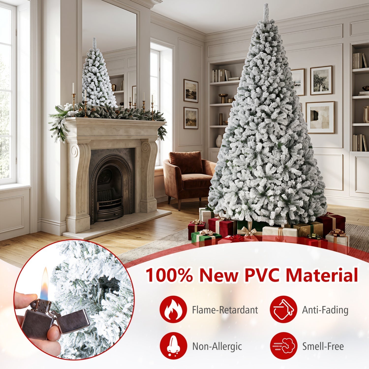 Snow-Flocked Artificial Christmas Tree 9 ft with Metal Stand