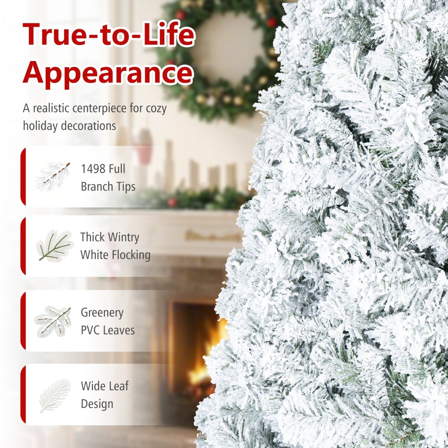 Snow-Flocked Artificial Christmas Tree 9 ft with Metal Stand