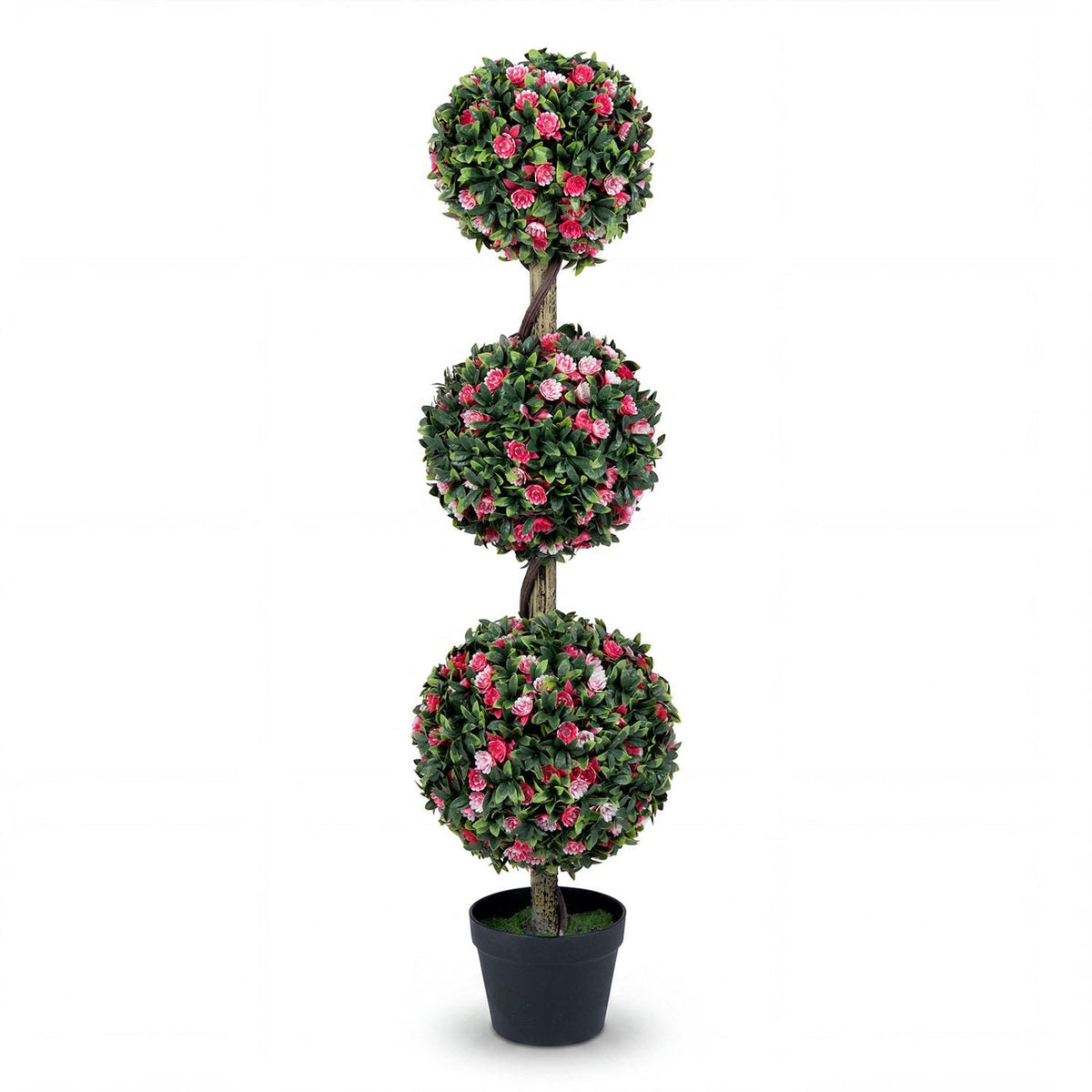 Triple Ball Rose Topiary Tree 43.5" with Lifelike Blooms