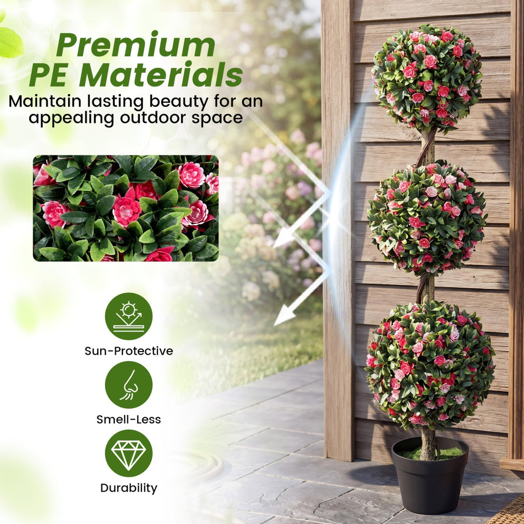 Triple Ball Rose Topiary Tree 43.5" with Lifelike Blooms