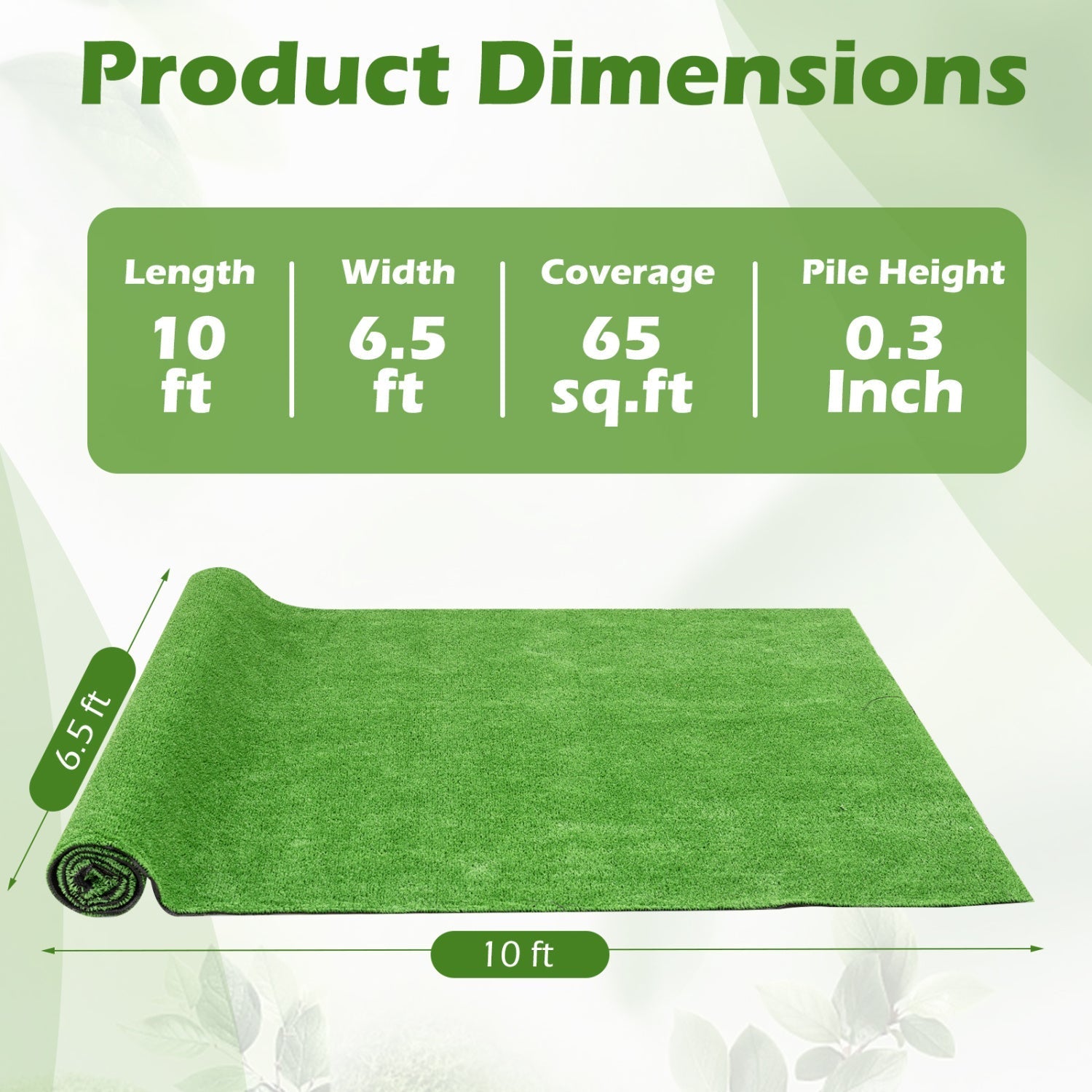 Artificial Turf Rug with 0.3 Inch Pile Height