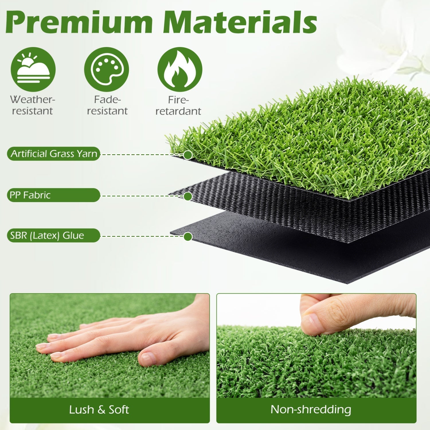 Artificial Turf Rug with 0.3 Inch Pile Height