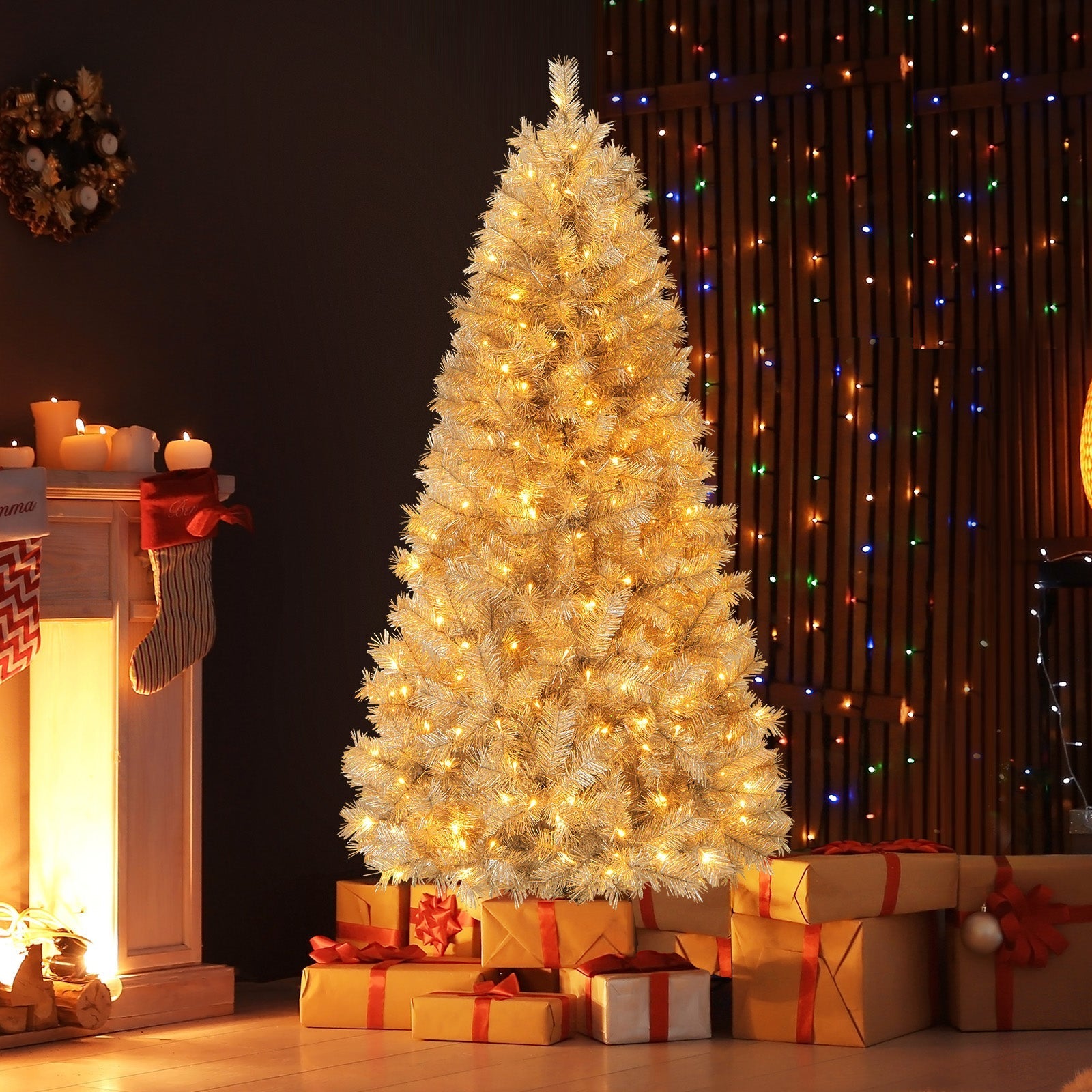 Artificial Xmas Tree with Branch Tips and Warm White LED Lights