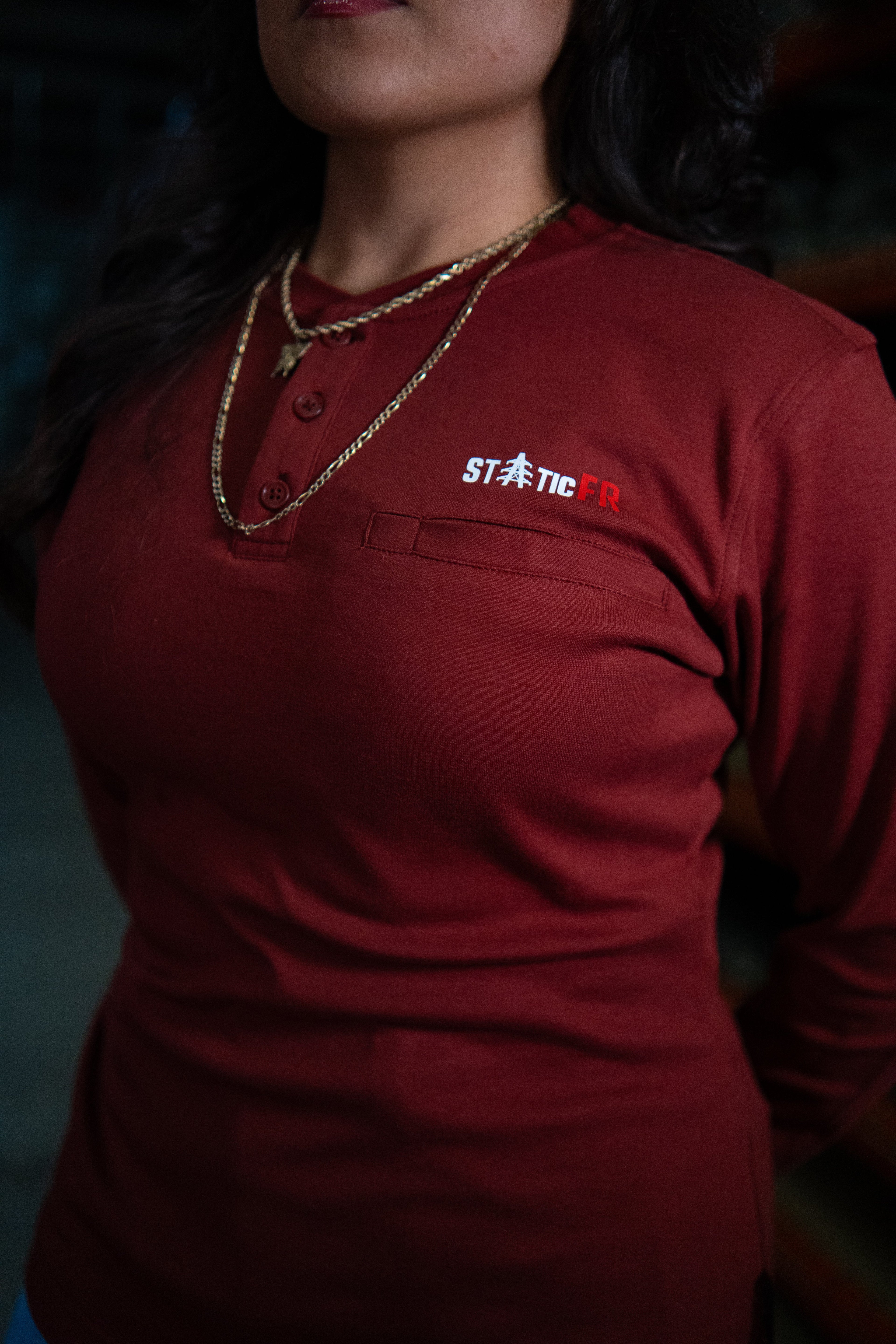 Women's FR 3-Button Henley - Wine Red