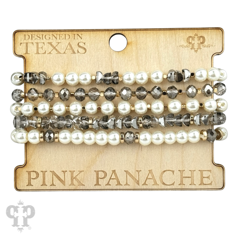 Pearl and faceted bead bracelet stack