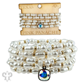 Cream pearl bead bracelet stack with European crystal