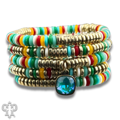 Multi-color disc bead bracelet stack with crystals from Swarovski®
