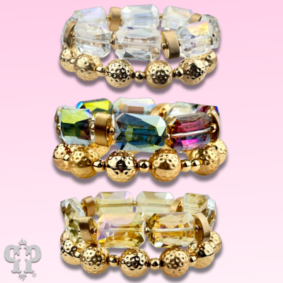 Octagon shape faceted bead bracelet stack