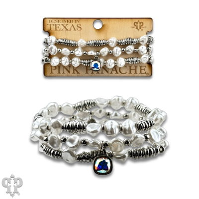Acrylic pearl bead bracelet stack with a crystal from Swarovski®