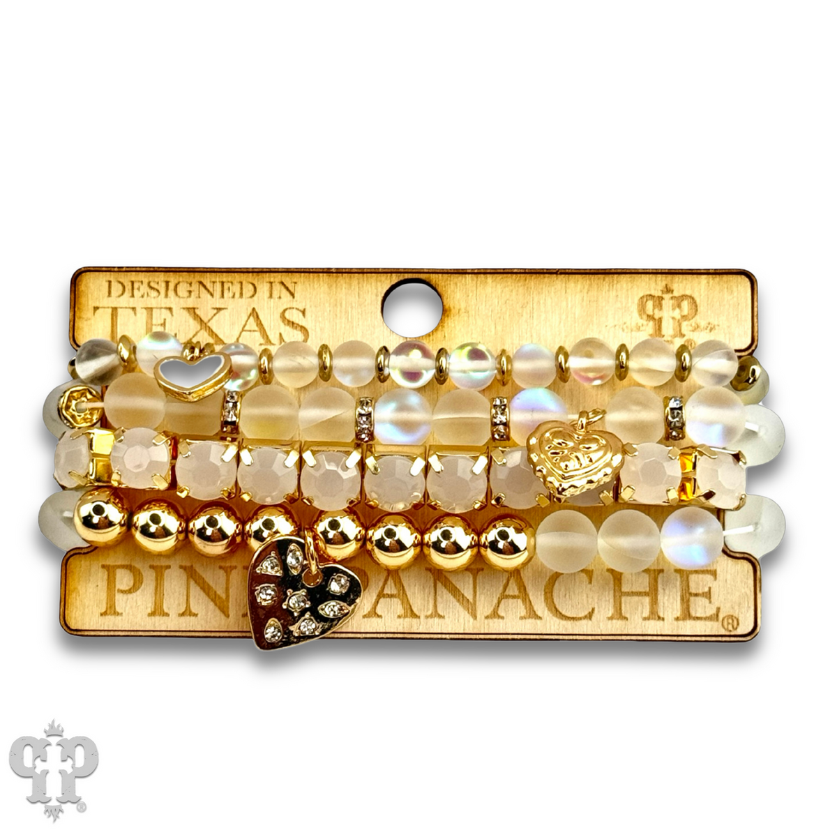 Mixed bead heart charm bracelet