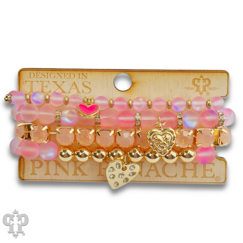Mixed bead heart charm bracelet