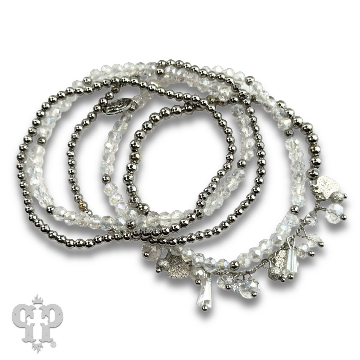 Heart and variety bead charm bracelet
