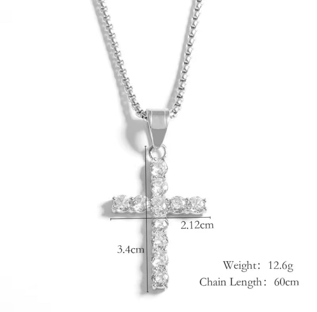 HE IS RISEN 18K CUBIC ZIRCONIA CROSS NECKLACE