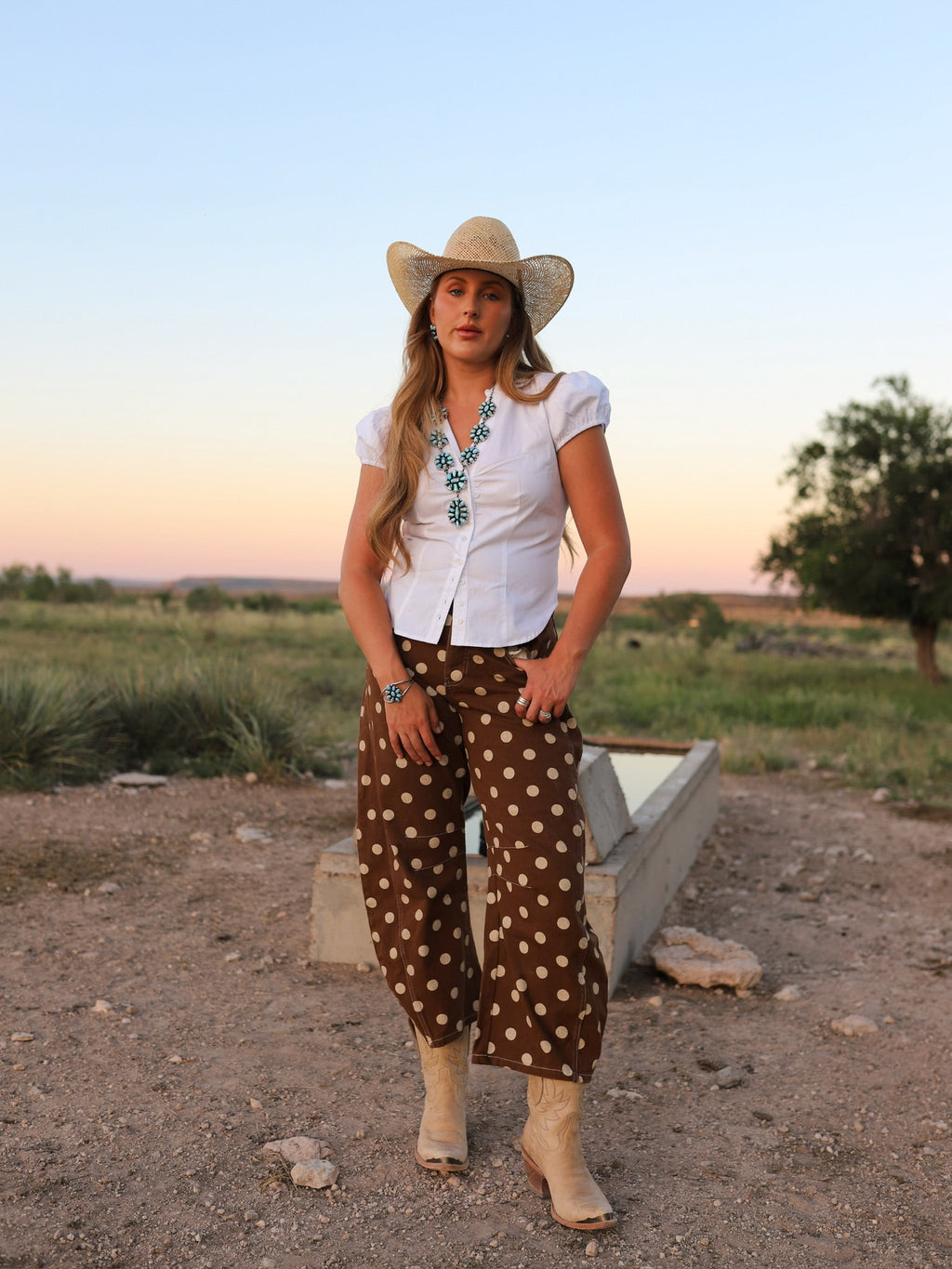 The Brenham Polka Dot Barrel Jeans