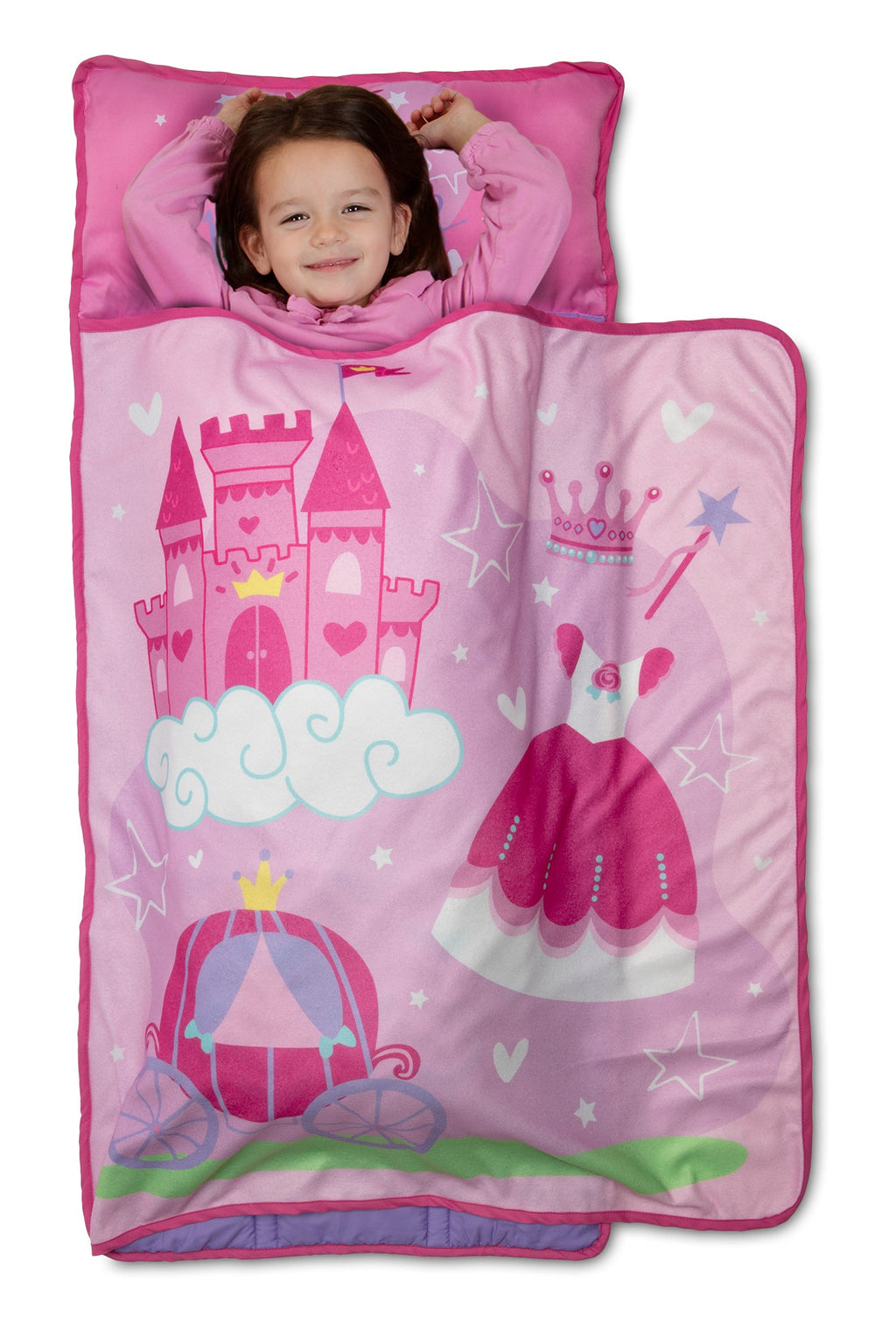 NoJo Little Princess Toddler Nap Mat - Includes Attached Pillow and Fleece Blanket
