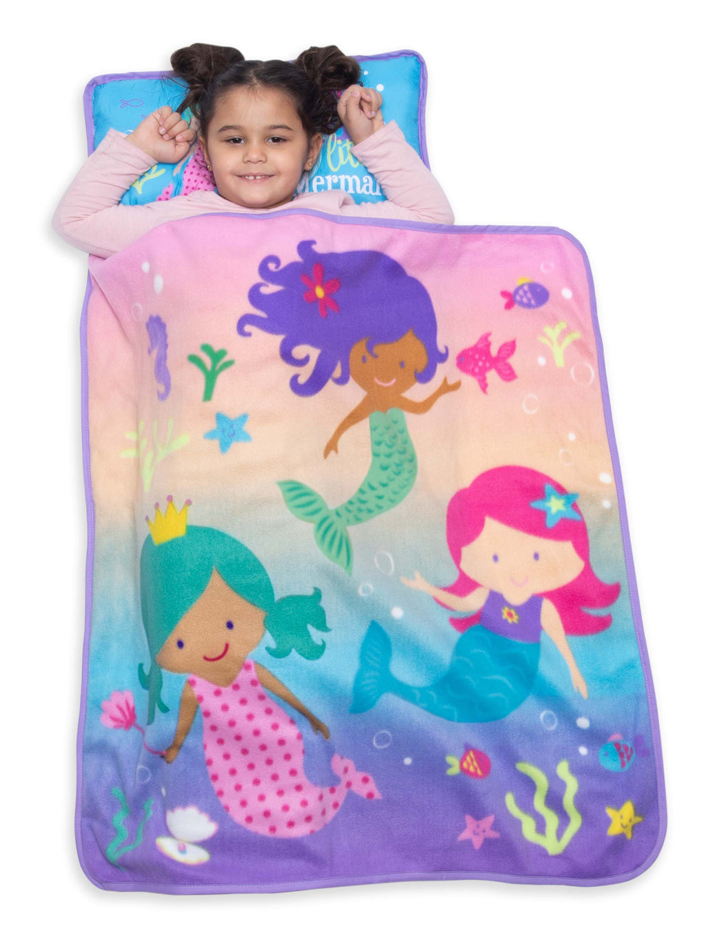 NoJo Mermaid Toddler Nap Mat - Includes Attached Pillow and Fleece Blanket