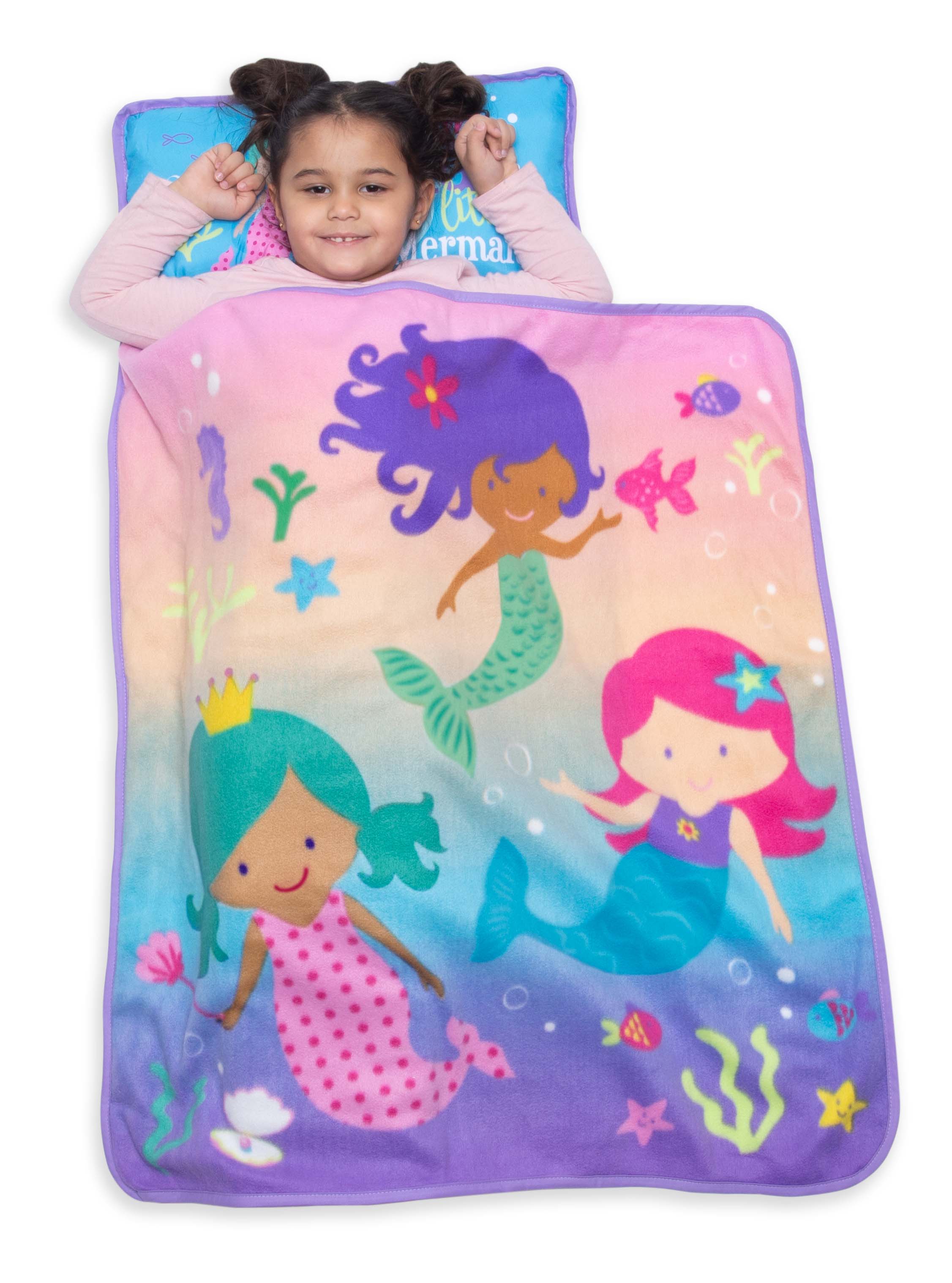 NoJo Mermaid Toddler Nap Mat - Includes Attached Pillow and Fleece Blanket