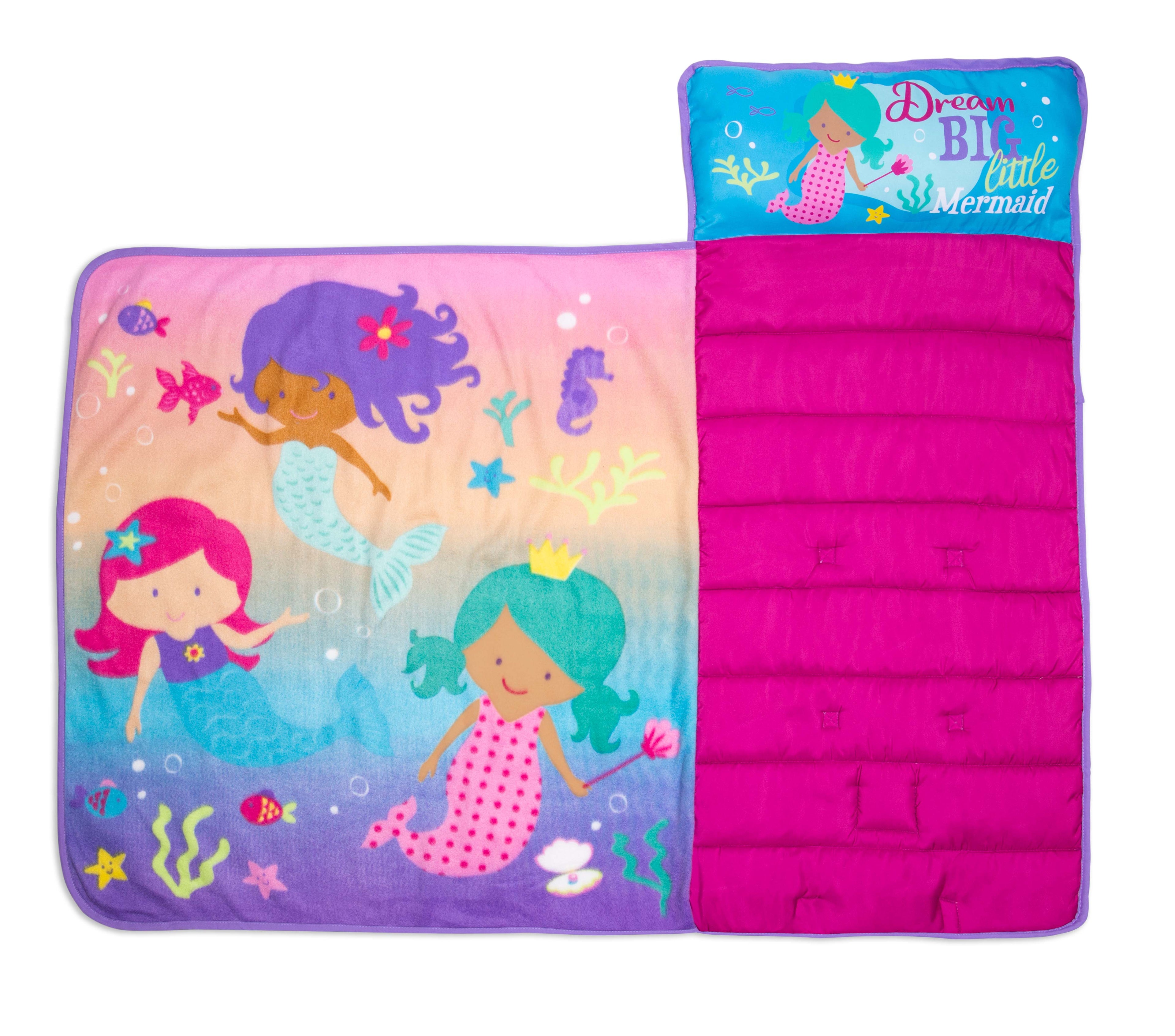 NoJo Mermaid Toddler Nap Mat - Includes Attached Pillow and Fleece Blanket