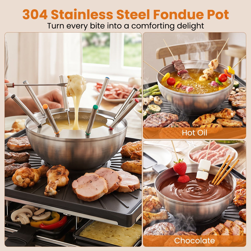 BBQ Grill with Fondue Pot Set for 8 People
