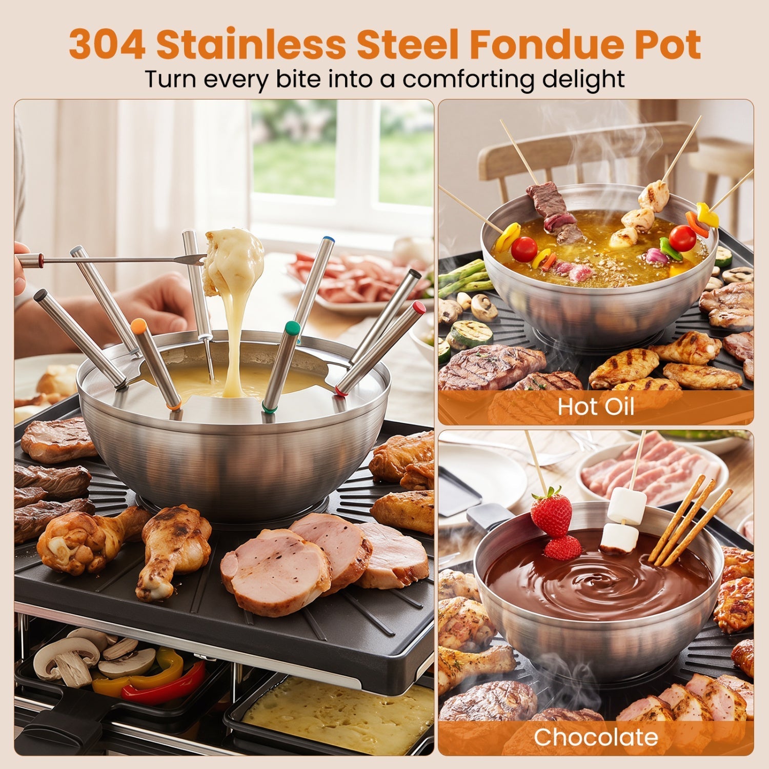 BBQ Grill with Fondue Pot Set for 8 People