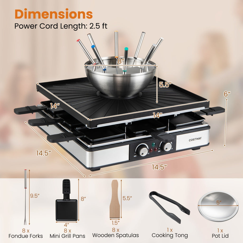 BBQ Grill with Fondue Pot Set for 8 People