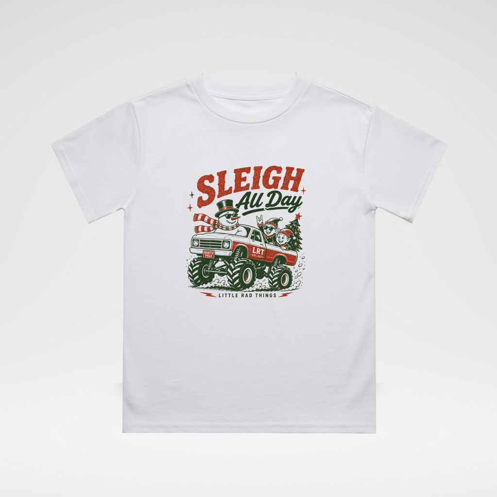 SLEIGH ALL DAY TODDLER CHRISTMAS MONSTER TRUCK TEE - WHITE