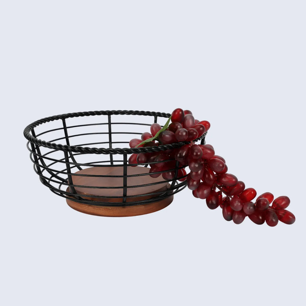 round-black-metal-wood-wire-design-fruit-bowl-fruit-vegetable-storage