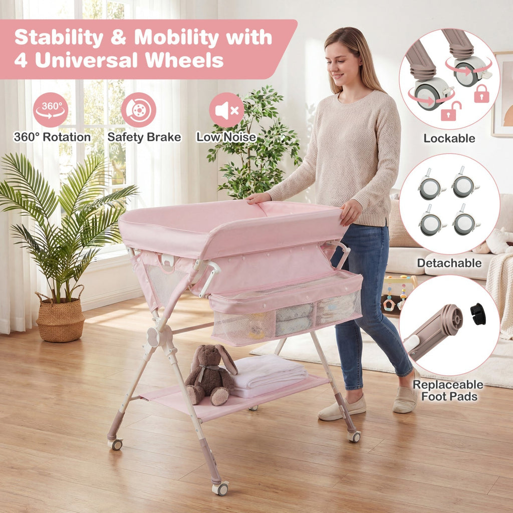 Baby Changing Table Foldable Diaper Changing Station with Storage Bag and Shelf