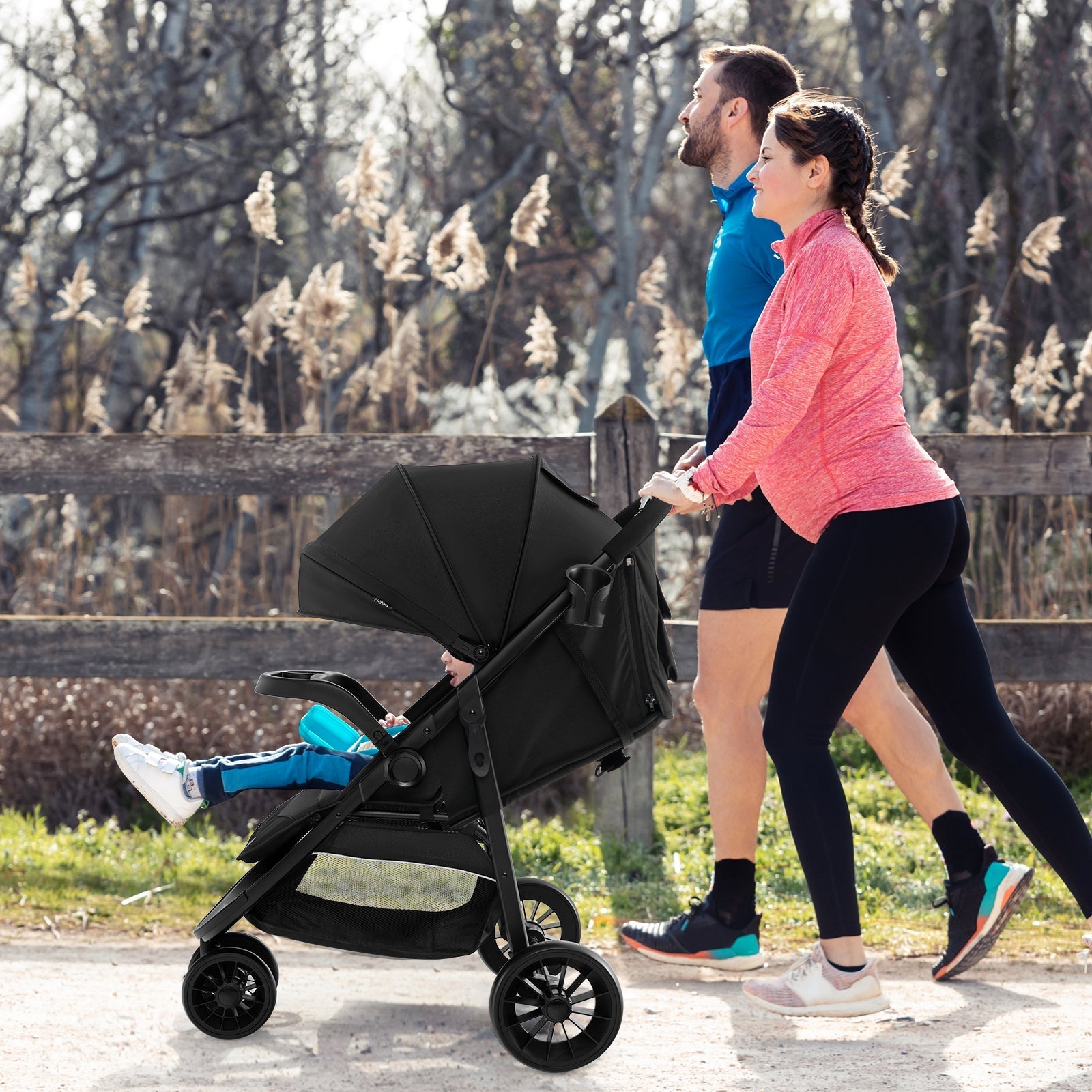 Baby Jogging Stroller with Adjustable Canopy for Newborn