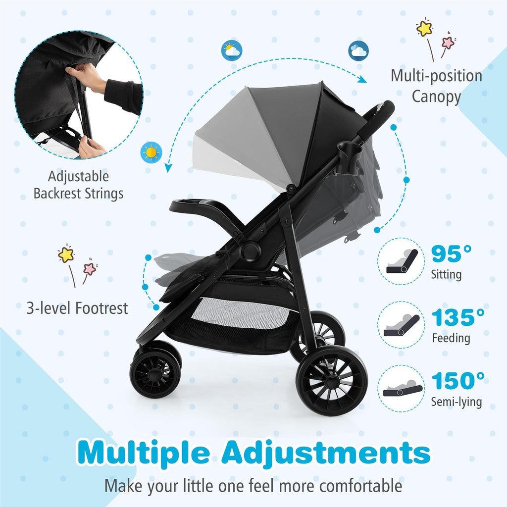 Baby Jogging Stroller with Adjustable Canopy for Newborn