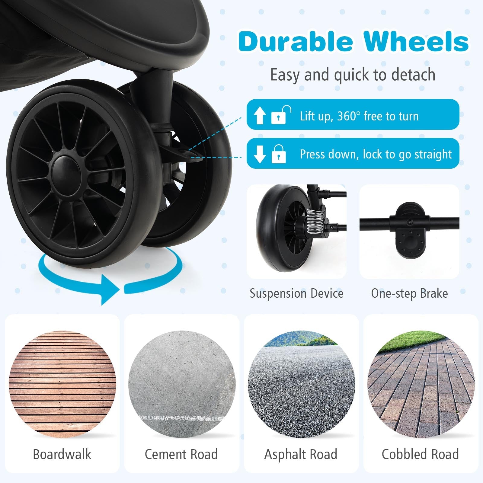 Baby Jogging Stroller with Adjustable Canopy for Newborn
