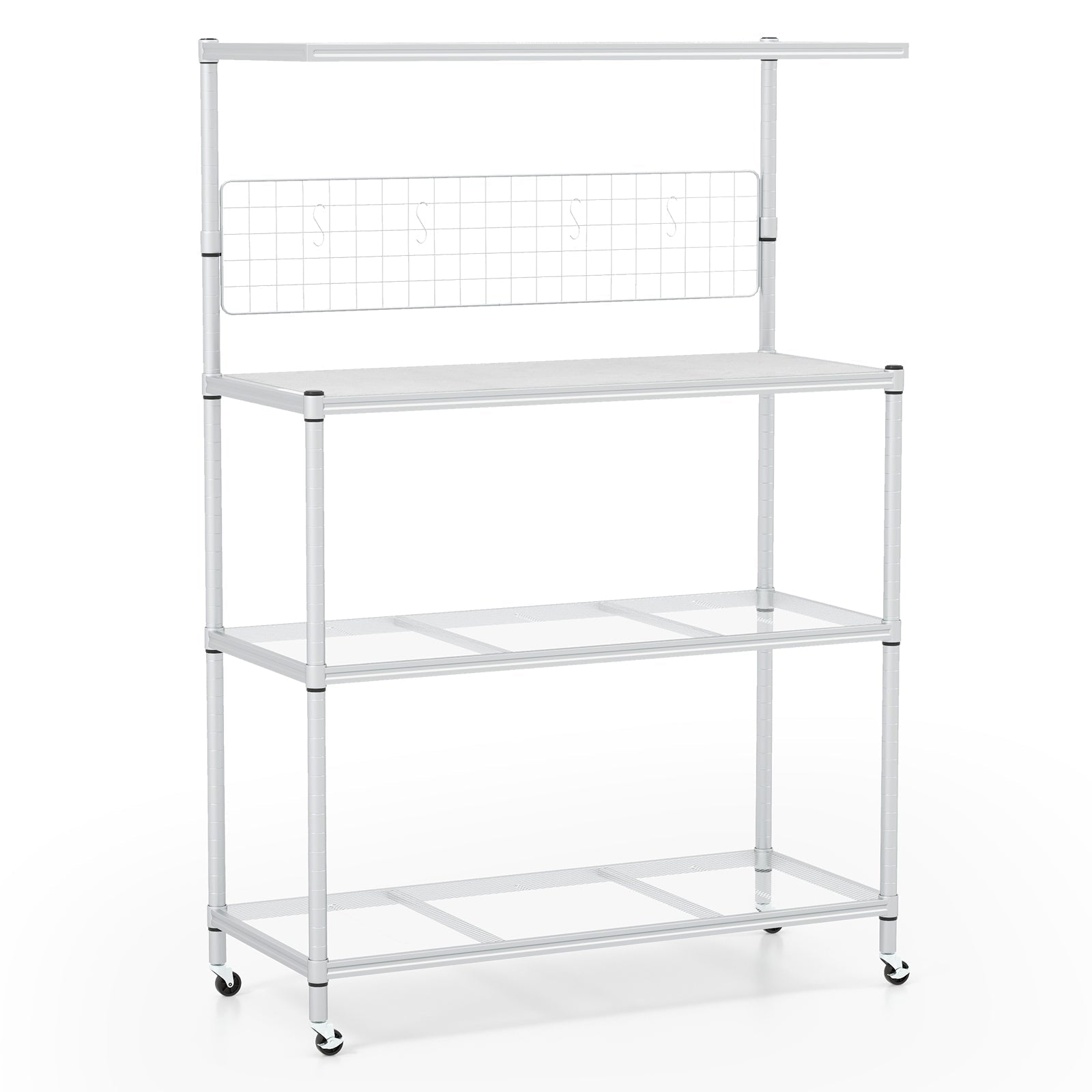 4-Tier Bakers Rack on Wheels with Adjustable Shelves-Silver