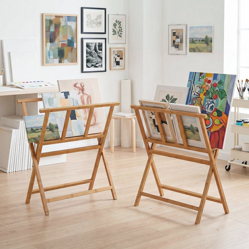 Bamboo Art Print Rack for Canvas Storage and Display