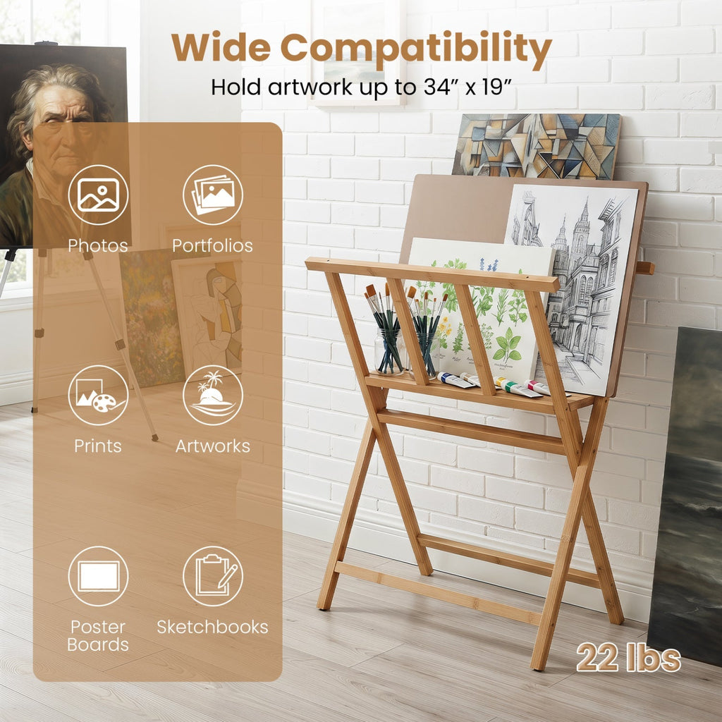 Bamboo Art Print Rack for Canvas Storage and Display